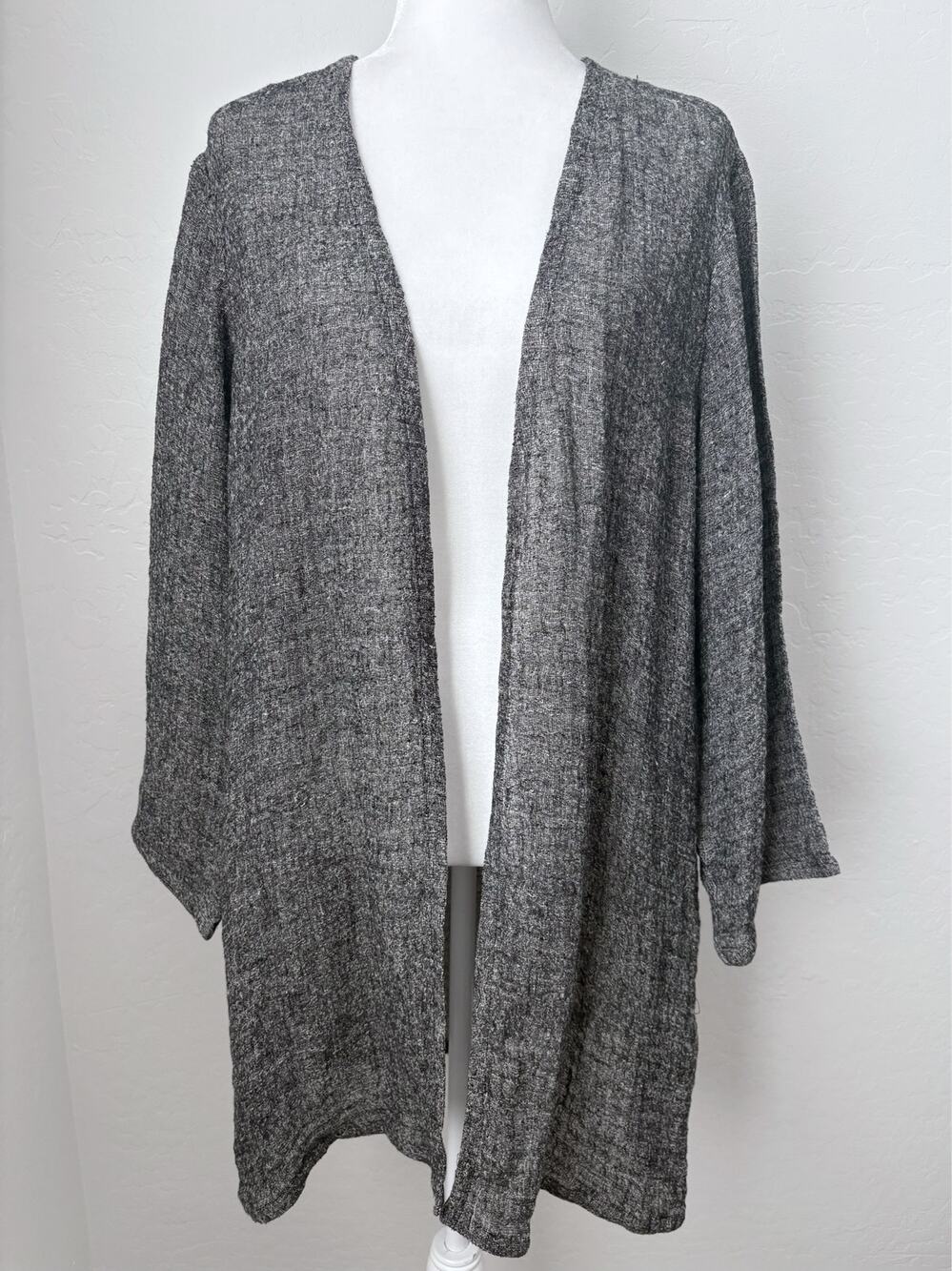 Eileen Fisher Organic Linen Gauze Texture Longline Cardigan Size Medium